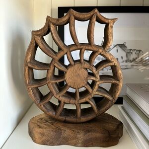 Vintage Coastal Hand Carved Wooden Seashell Sculpture